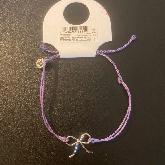 BRAND NEW Silver Bow Charm Bracelet in Light Purple. BY: PURA VIDA - Picture 4 of 5